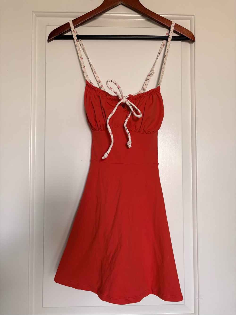 Red Mini Sundress with Tie Front Straps